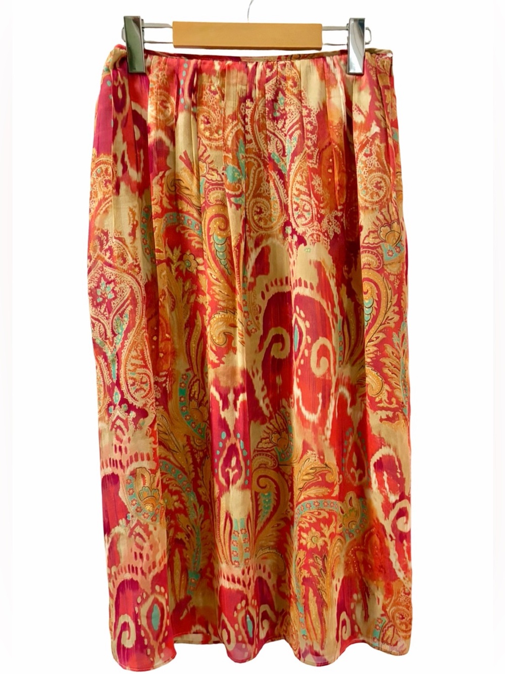 Telluride 100% Silk Paisley Midi Skirt Lined Size 14